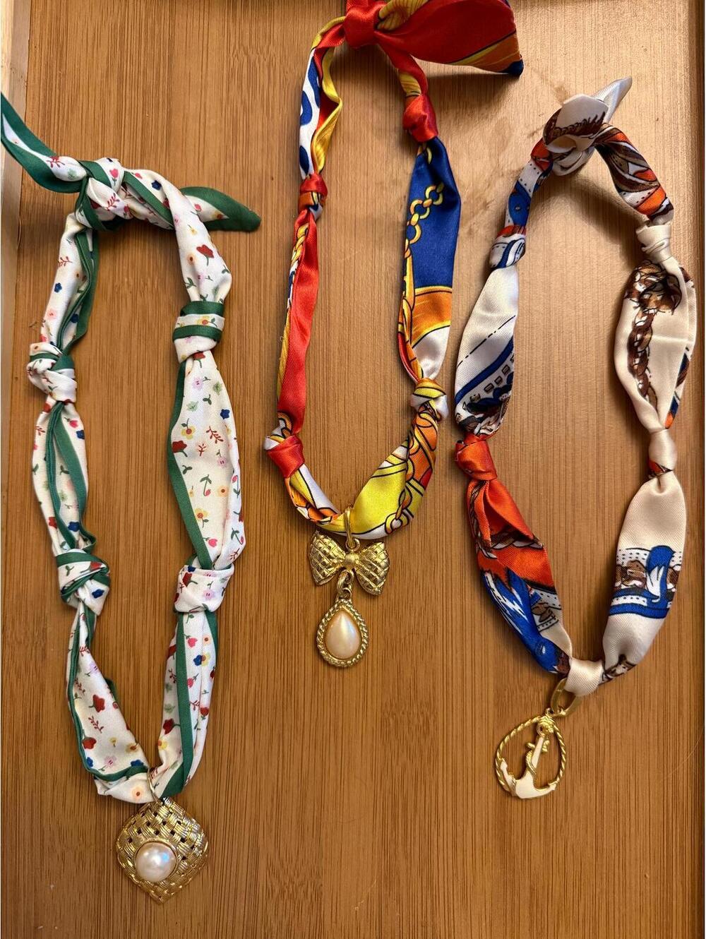 3 vintage charm scarf necklaces